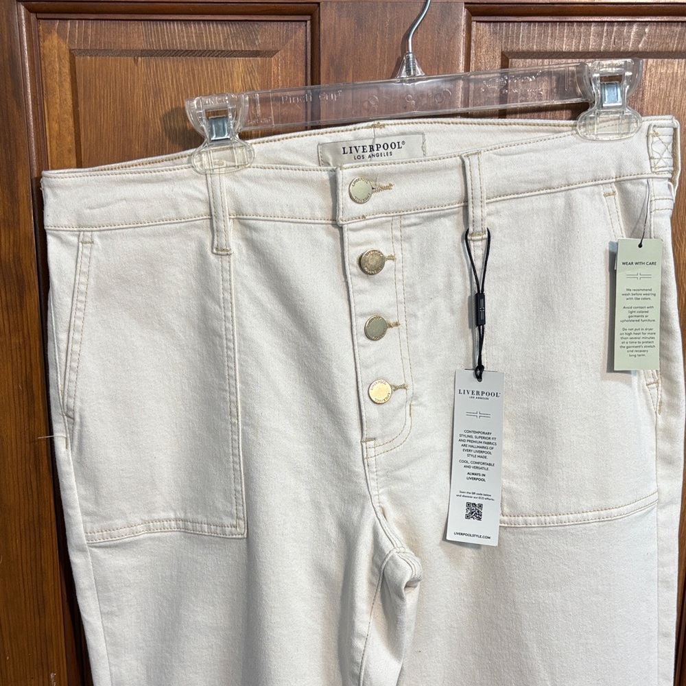 Liverpool Los Angeles Wide Leg Jeans High Rise Button Fly Denim Cream Size 12 - Picture 2 of 10